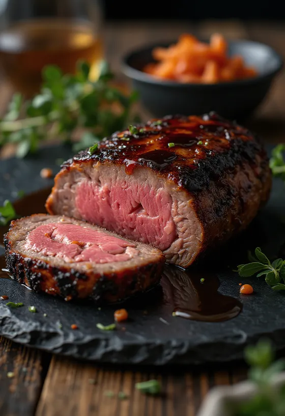 Postrežen prekajen BBQ rostbif