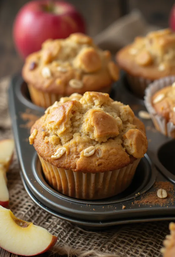 Postreženi cimetovi jabolčni muffini z ovsenimi kosmiči