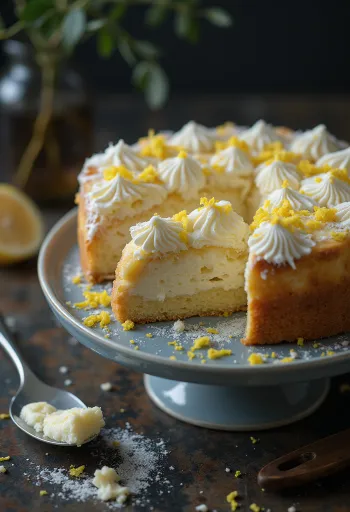Klasična skutina torta, posuta s sladkorjem v prahu