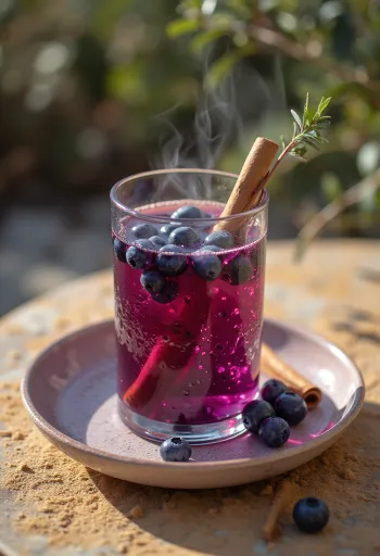 Borovničev cider postrežen v kozarcu