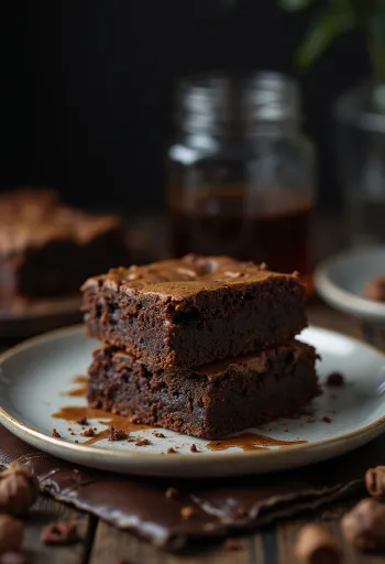 Čokoladni brownie s hrustljavo skorjico in mehko sredico, narezan na kocke