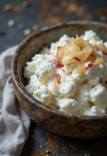 Probiotični kefir s skuto, postrežen z jabolčnimi rezinami