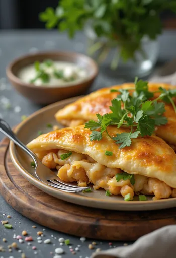 Sveže pečen calzone s piščancem in koriandrom