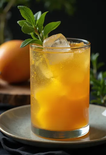 Avstralski mangov cider v kozarcu, okrašen z limeto