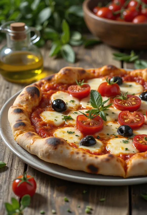 Pizza alla barese s paradižnikom in črnimi olivami