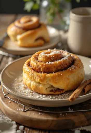 Brezglutenski kanelbulle, svež cimetov zvitek, narezan