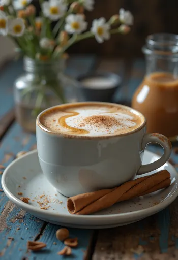 Karamelni chai latte v kozarcu