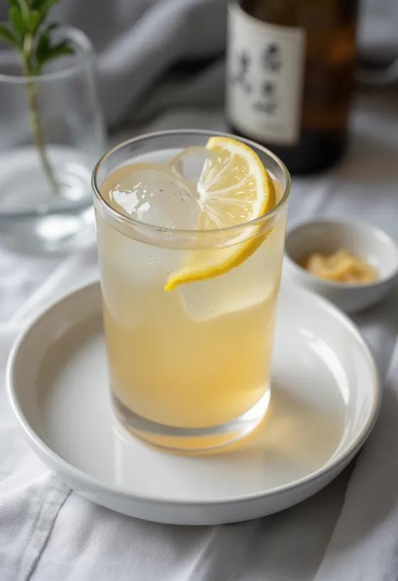 Japonski cider s sakejem postrežen v kozarcu
