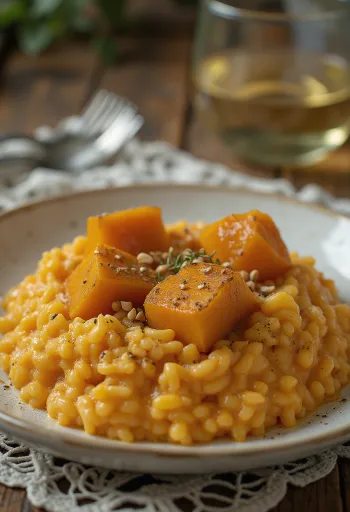 Kremna bučna rižota postrežena