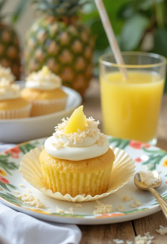 Ananasov cupcake postrežen