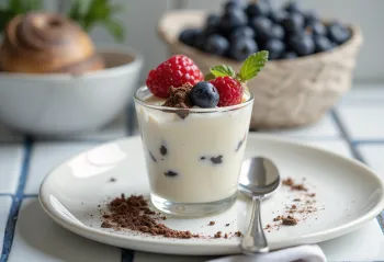 Panna cotta s koščki čokolade v kozarcu