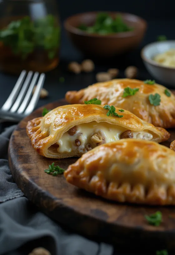 Empanada z gorgonzolo in orehi v zlato rjavem testu