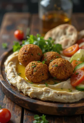 Svež meze krožnik s falaflom, humusom, feta sirom in zelenjavo