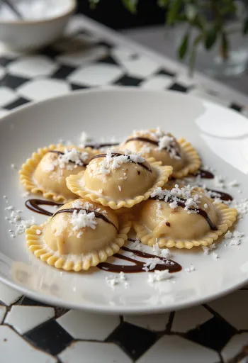 Postreženi ravioli z Nutello in kokosom