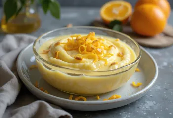 Rasmalai s pomarančno lupinico, okrašen z mandlji, sveža in bogata sladica.