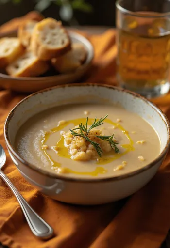 Krožnik juhe Açorda z jajcem, česnom in peteršiljem