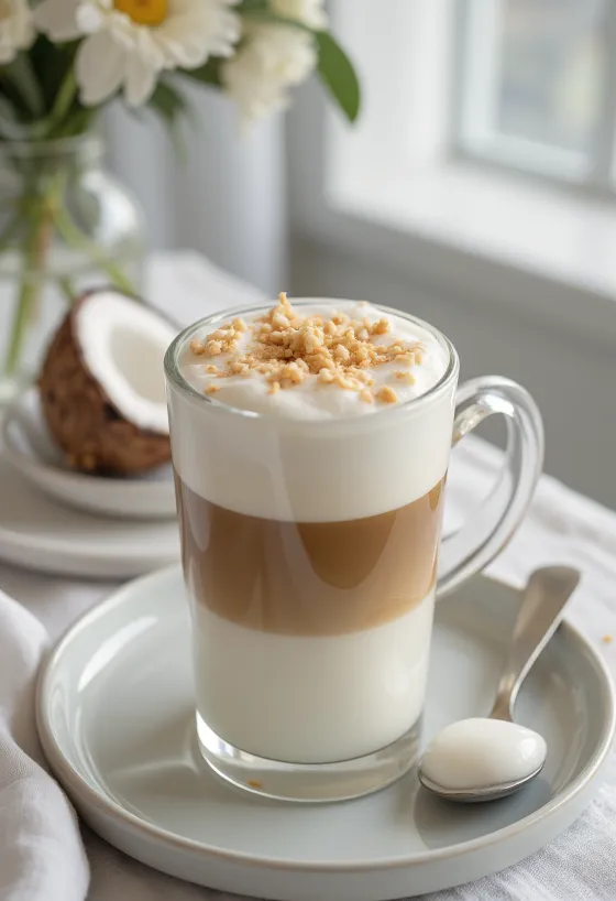 Latte s kokosovim mlekom v skodelici