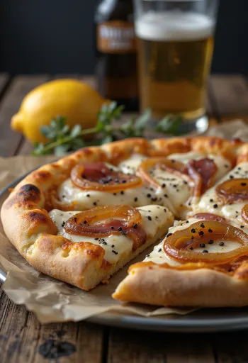 Pizza alsacienne s kislo smetano, čebulo in slanino