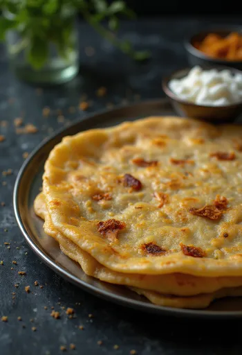 Sveža Adai dosa, hrustljavo pečena, postrežena z začinjenim nadevom