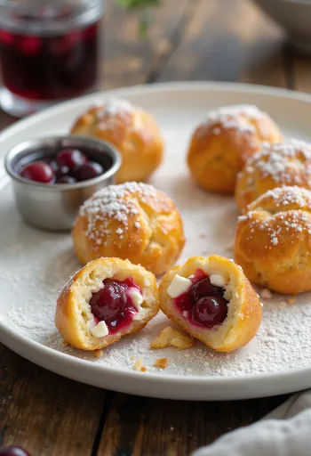 Æbleskiver z brusničnim nadevom, feta sirom in ščepcem vanilije