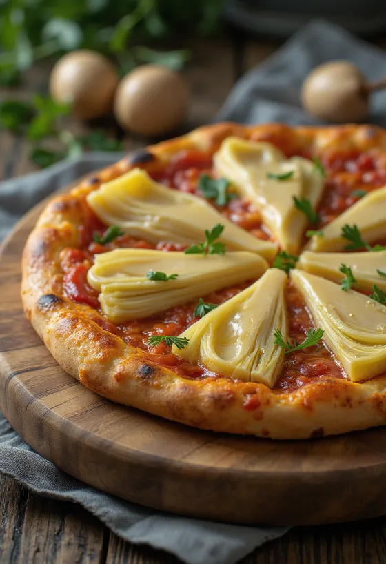 Pizza ai Carciofini postrežena z artičokami