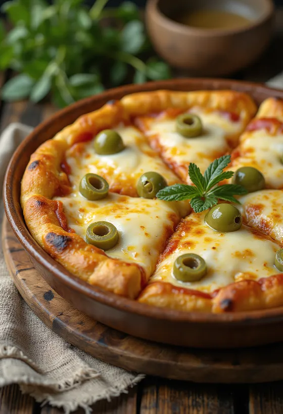 Pizza Argentina z debelim testom, mocarelo in paradižnikovo omako