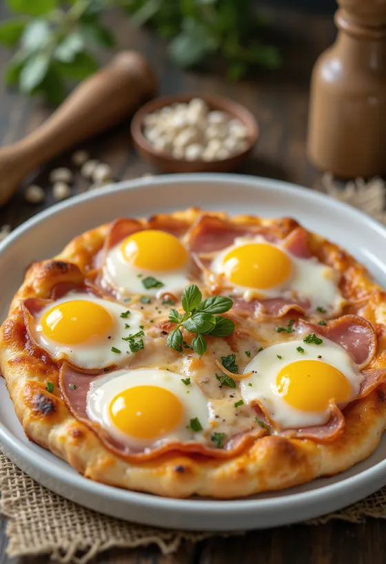 Pizza Bismark z jajcem in šunko