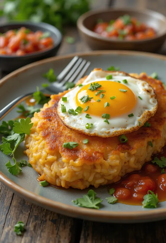 Tacu-tacu s pikantno omako, bogata riževa jed z jajcem in koriandrom