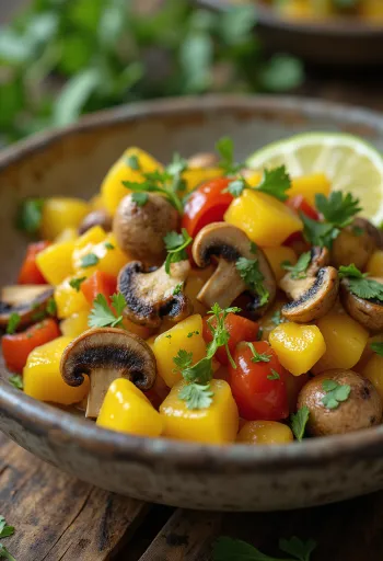 Ackee in gobe, slastna jed, postrežena s svežim koriandrom in rezinami limete