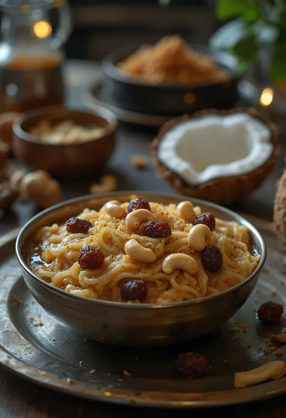 Ada Pradhaman, postrežen s kokosovim mlekom in rožno vodo