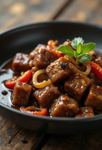 Adobo s sojo, postrežen s svežim koriandrom