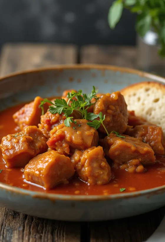 Svinjski perkelt, postrežen s krompirjem in svežim peteršiljem