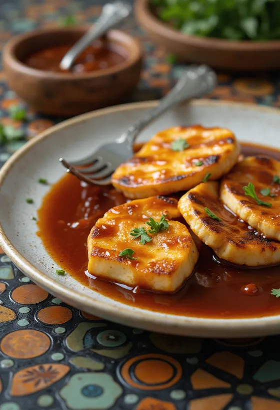 BBQ tofu na žaru postrežen