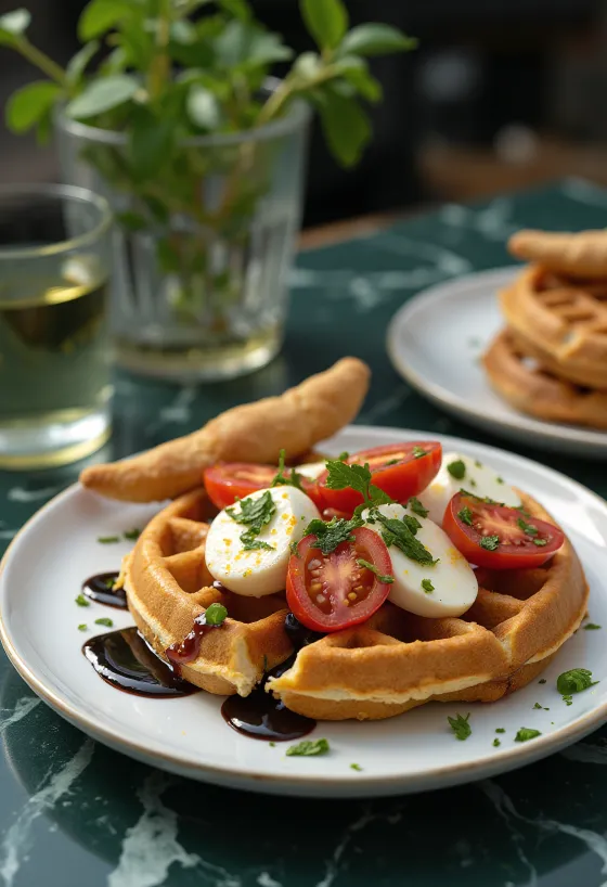 Caprese vaflji z mocarelo, paradižnikom in svežo baziliko