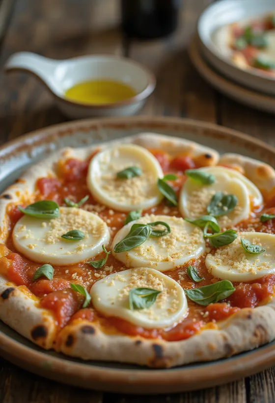 Pizza Cilentana z mocarelo di Bufala in sirom provolone
