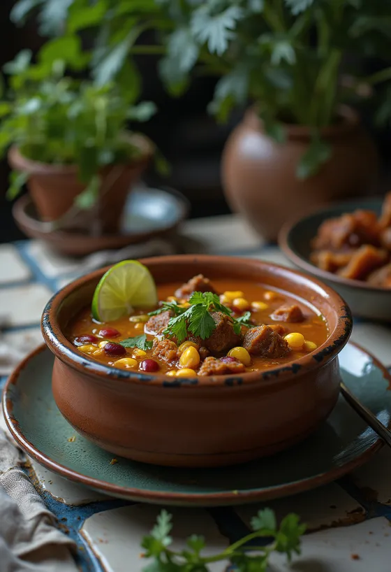 Bogata juha cuchuco de maíz s koruzo, fižolom in govedino