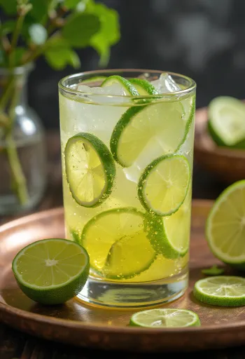 Cider z limeto in meto v kozarcu