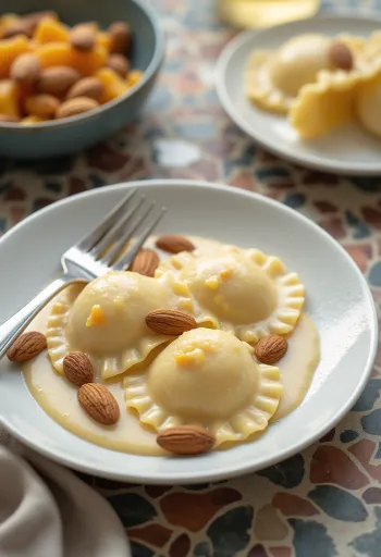 Postreženi ravioli z marelicami in belo čokolado