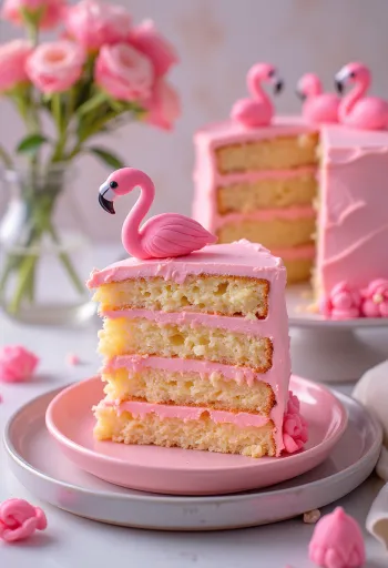 Flamingo torta z rožnato in zlato dekoracijo