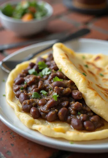 Arepa con Frijoles Negros, postrežena v korejskem slogu