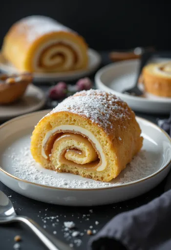 Bolo de rolo z mlečno karamelo, sveže postrežen, s karamelnim polnilom