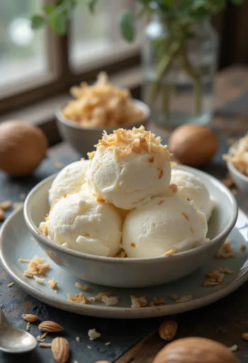 Coconut Almond Ice Cream postrežen