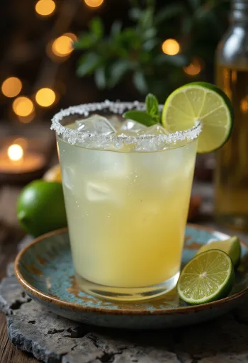 Koktajl Margarita, okrašen s slanim robom in rezino limete