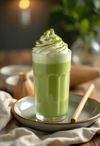 Matcha frape sveže postrežen v visokem kozarcu