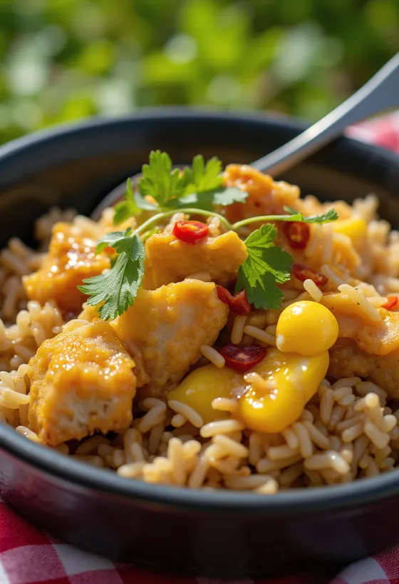 Nasi Goreng s Kecap Manis, postrežen z bogatimi začimbami in kecap manisom