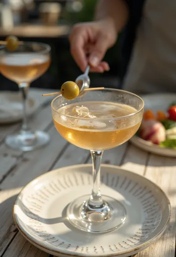 Koktajl Martini, okrašen z olivo