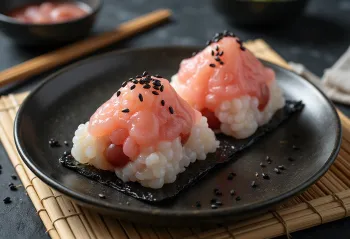 Sekihan onigiri z riževimi kroglicami, nori algami in sezamovim oljem