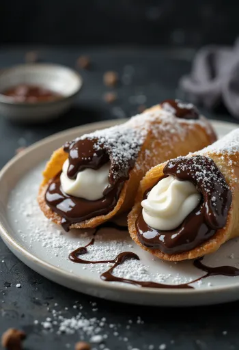 Postrežen cannoli, oblit s čokolado
