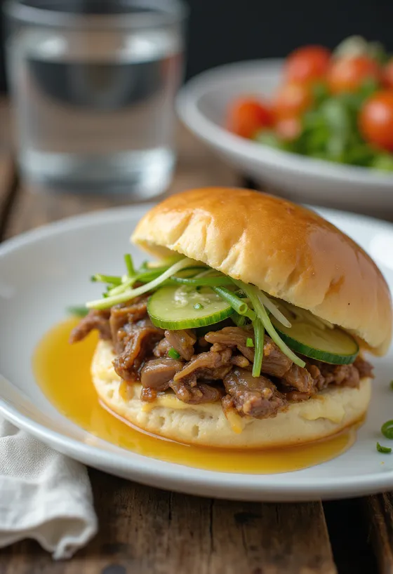 Postrežen gorčični goveji bao bun