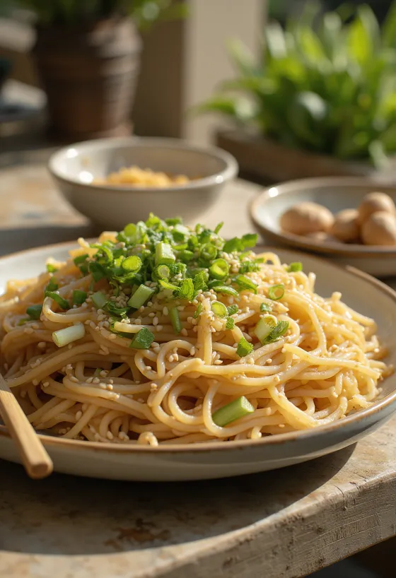 Zaru soba s sezamovimi semeni in mlado čebulo